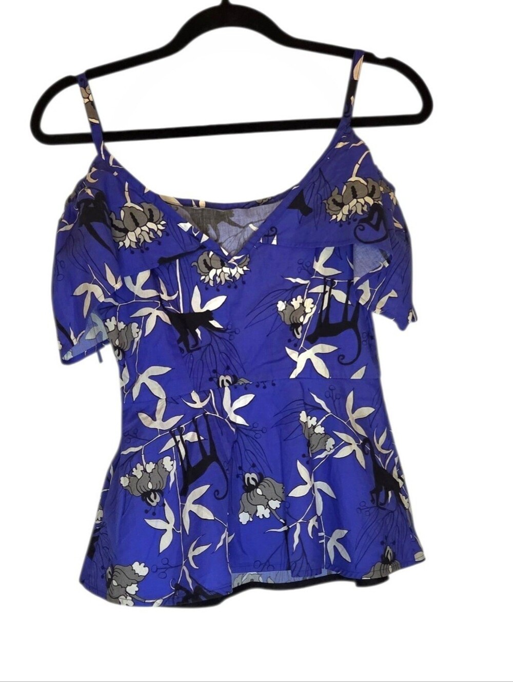 Markus Lupfer Blue Floral Ruffle Cold Shoulder Top Size XS - Picture 2 of 6